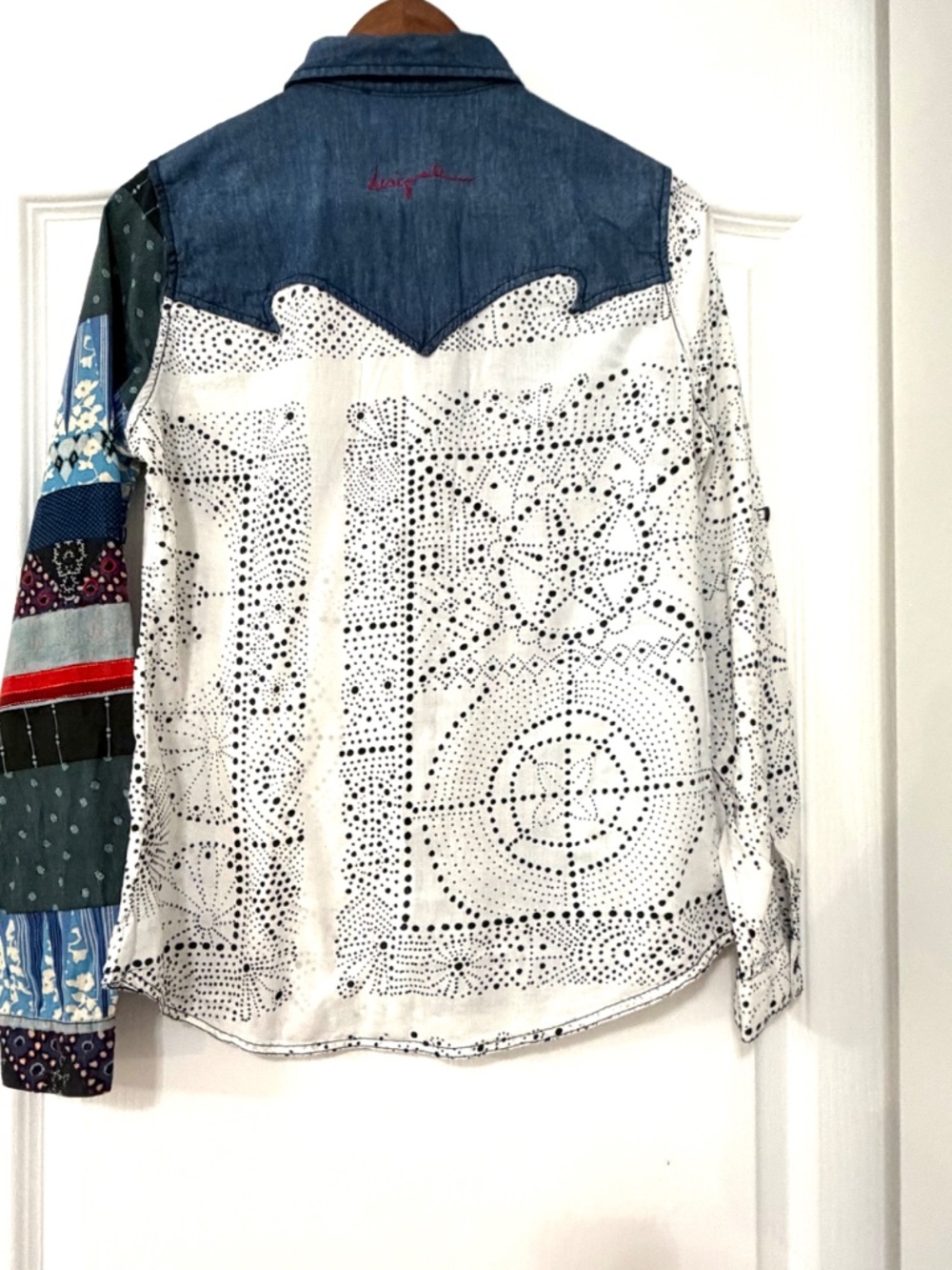 Desigual CAM_MARTE Patchwork Button Down Shirt Women’s M Multi-Pattern Cotton - Picture 6 of 15
